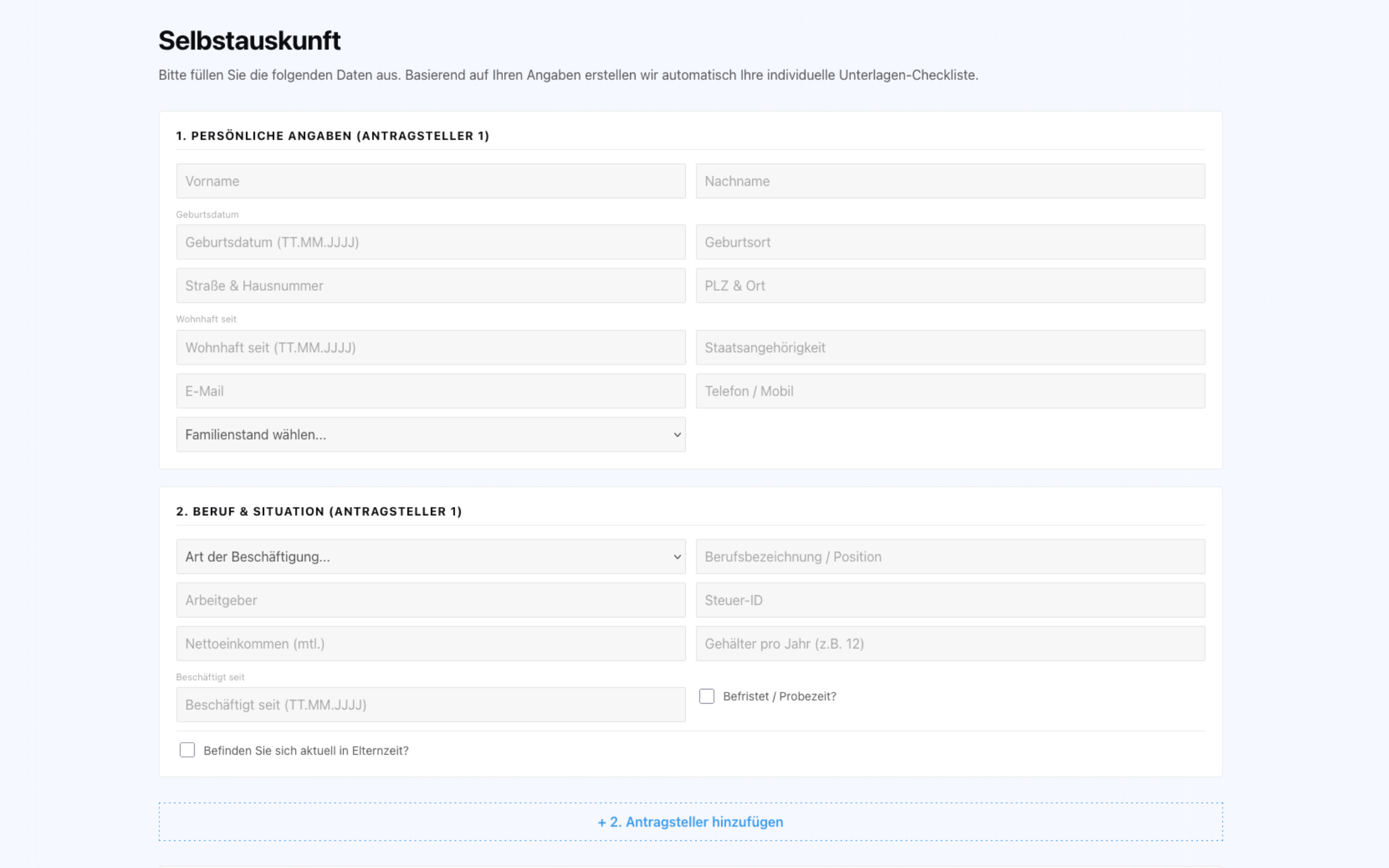 Digitale Selbstauskunft — Formular für Haushaltsdaten